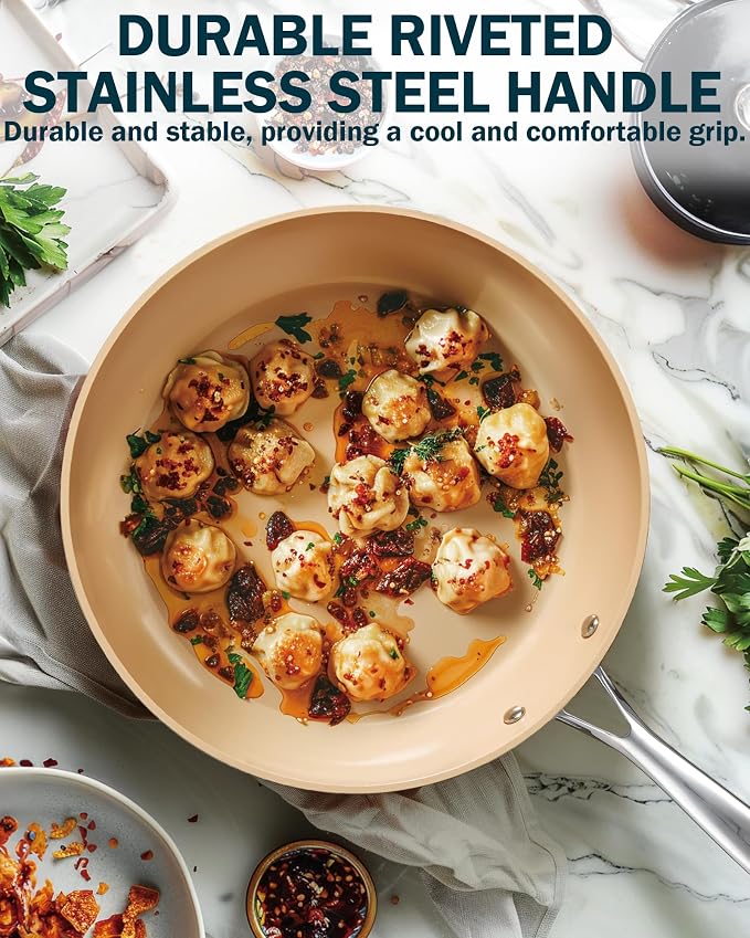 Cooks Standard 3-Piece Hard Anodized Ceramic Nonstick Skillet Set | Induction Ready 8",9.5"&11" Frying Pan with Riveted Stay-Cool Handle, Egg & Omelette Pan, Oven Safe, Black Apricot
