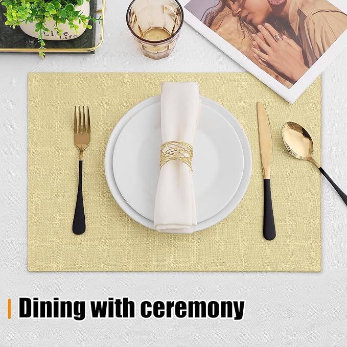 Homaxy Cloths Placemats for Dining Table Set of 6, 13" x 19", Lemon Yellow | Heat Resistant, Washable, Cotton Linen Blend Table Mats, Easy to Clean Place Mats, Indoor Outdoor