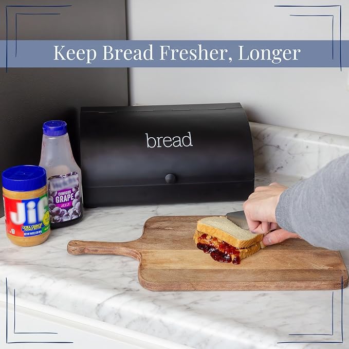 AuldHome Design Farmhouse Black Bread Box; Retro Vintage Style Enamel Countertop Bread Bin