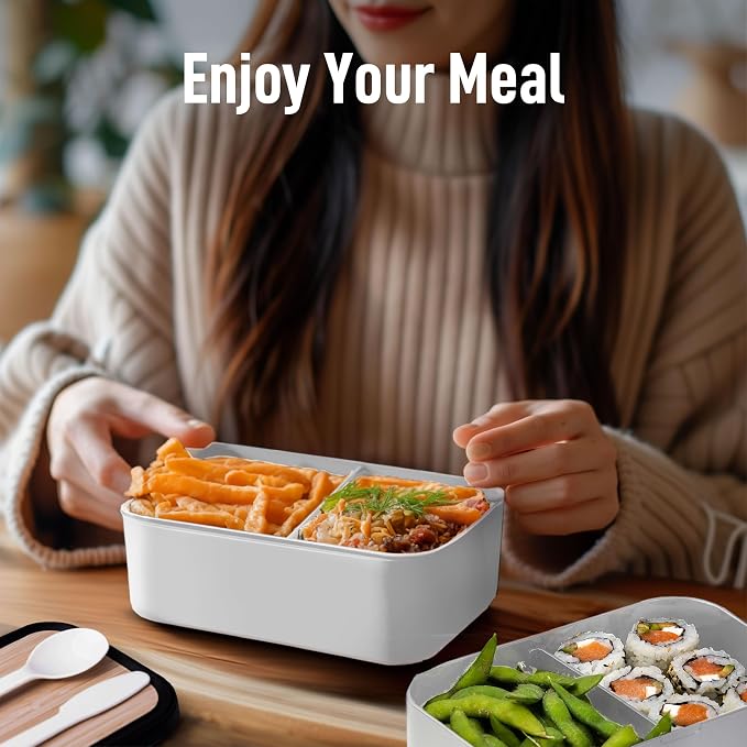 Double Premium Bento Box Adult, 67oz, Stackable, Meal Prep, Cream | 67 oz Capacity, Stackable Containers, Leak-Proof Design, Includes Dividers, Great for Meal Prep, Office Lunchbox