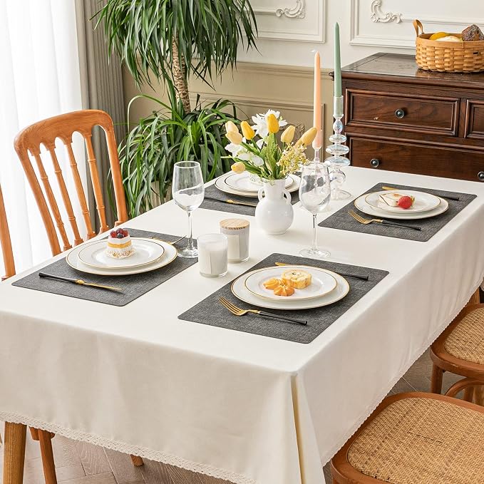 Romanstile Vinyl Placemats Set of 6, Reversible Faux Leather Heat Resistant Wipeable Table Mats, Waterproof Washable Non-Slip Table Placemats for Dining/Kitchen/Party/Outdoor (Dark Gray, 12" x 17")