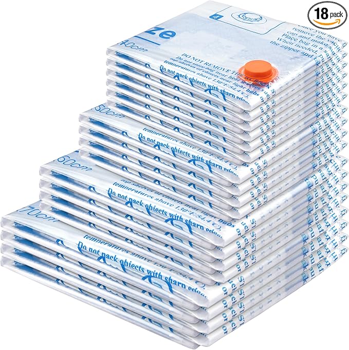 MEIQIHOME Vacuum Storage Bags, Space Saver Sealer Bags,Vacuum seal bags for clothing, Pillows, Comforters, Blankets, Bedding,Travel,18 COMBO