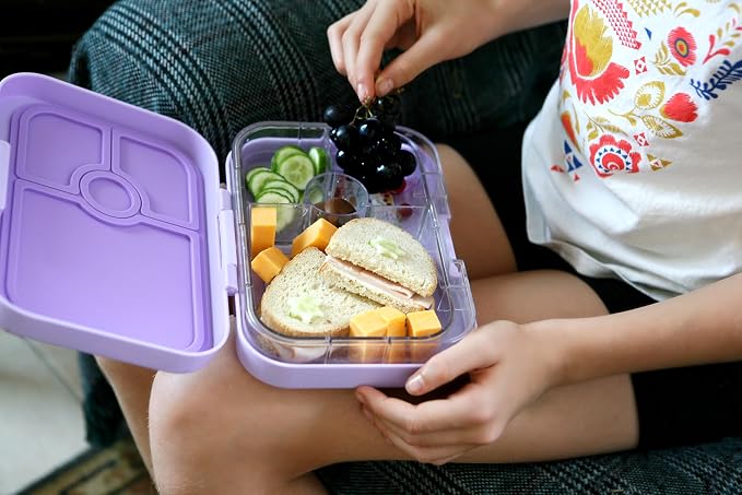 Yumbox Panino Leakproof Bento Lunch Box - Lavande Purple Unicorn | Sandwich-Friendly, 3 Compartments + Dip, Lightweight, Easy-Open Latch, Kid-Friendly Design