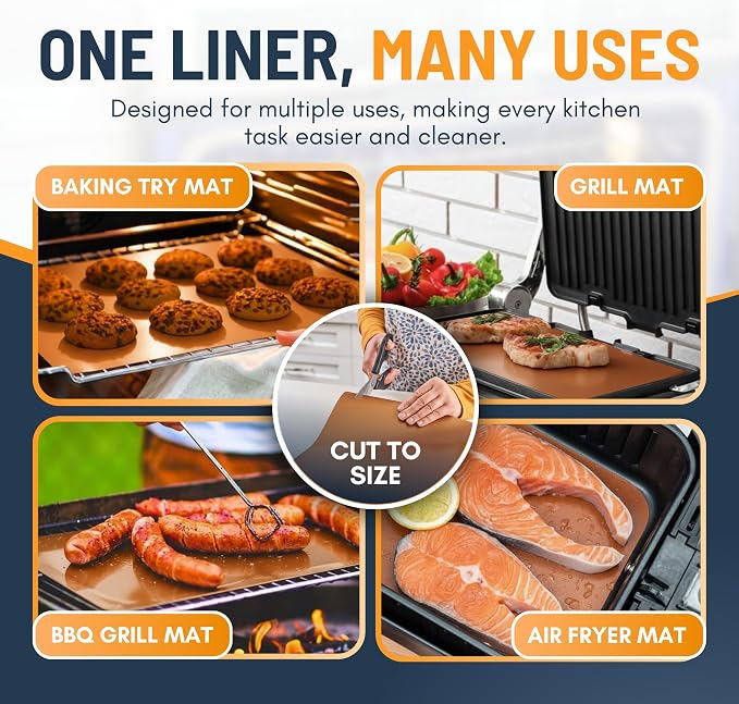 Oven Liners for Bottom of Oven - 4 Pack Large Heavy Duty Mats, 17”x25” Non-Stick Reusable Liner for Electric, Gas, Toasters, Grills - BPA & PFOA Free Kitchen Accessory to Keep It Clean (Copper)
