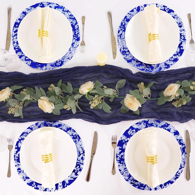 Snowkingdom Disposable Royal Blue Round Placemats Set of 24 Metallic Glitter Foil Mesh Dinning Table Place Mates Blue Doilies 13 Inch for Christmas Wedding Birthday Summer Party Holiday Decorations