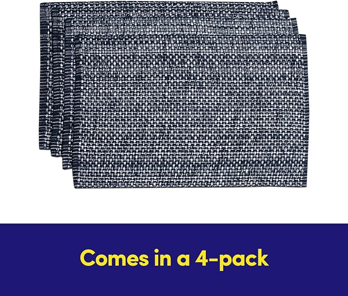 Sweet Home Collection 100% Cotton Placemats for Dining Room Rectangle Two Tone Woven Fabric 13" x 19" Soft Durable Table Mat Set, Set of 4, Navy