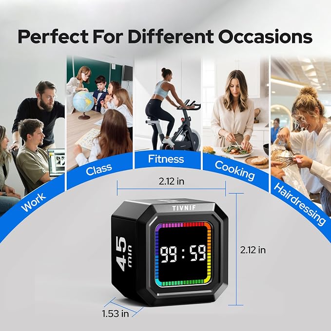 Kitchen Timer Visual Timer for Kids Color Display Gravity Sensor Cube | Digital Pomodoro Timer with Loud Alarm, Magnetic Back, Easy Use for Cooking, Classroom, Study & Productivity