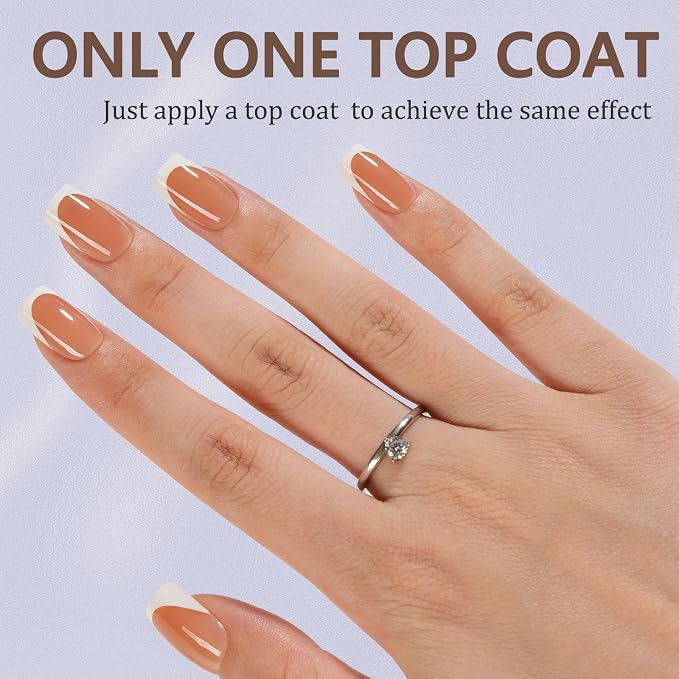 Misssix 160Pcs French Tip Press on Nails Short Square Brown Gel Fake Nails | No Need to File Tips Pre-lasting, Fake Nails for Nail Art DIY 16 Sizes
