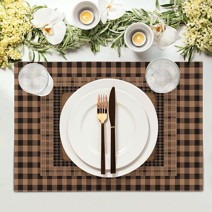 Western Star Placemats Set of 4 ，Texas Themed Primitive Table Mats Vintage Farmhouse Classic Washable Heat Resistant Linen Fabric Rectangle Place Mat 12 x 18 Inch for Indoor Outdoor Home Decor