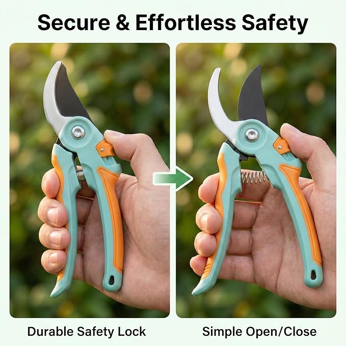 NEXON Pruning Shears 2-Pack — 8" Bypass Hand Pruner & 6.25" Precision Snips, SK5 Steel Blades with Non-Stick Coating, Lightweight Garden Shears for Roses, Flowers & Shrubs, Blue