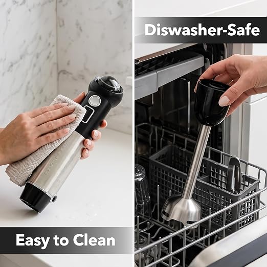 OVENTE Cordless Immersion Hand Blender, 300W Rechargeable Black HR995B | Handheld Portable Mixer with Speed Pulse Activating Sensor and Stainless Steel Blades for Smoothies, Shakes, or Baby Food