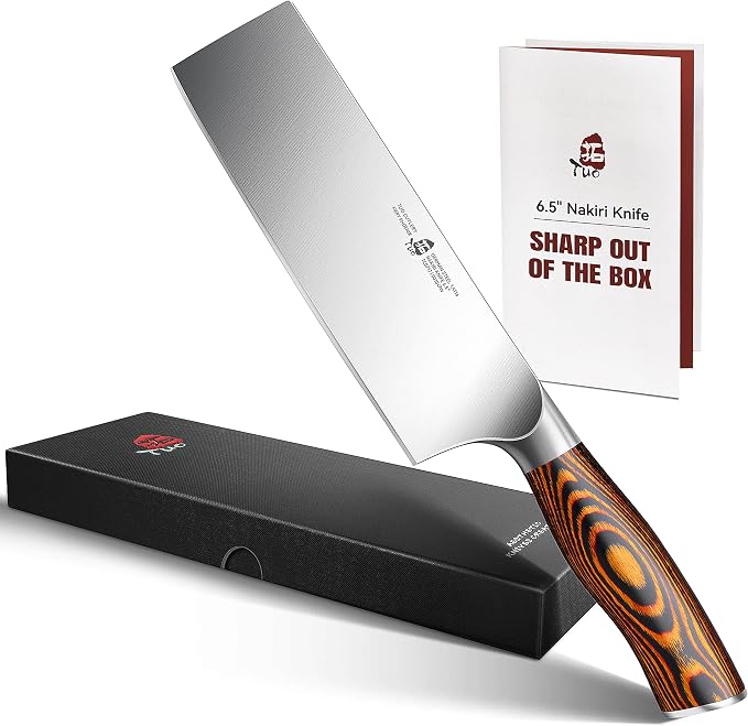 TUO Nakiri Knife 6.5" Japanese Vegetable Cleaver, Chef Knife for Kitchen Vegetable Chopping, German High Carbon Stainless Steel, Ergo Pakkawood Handle
