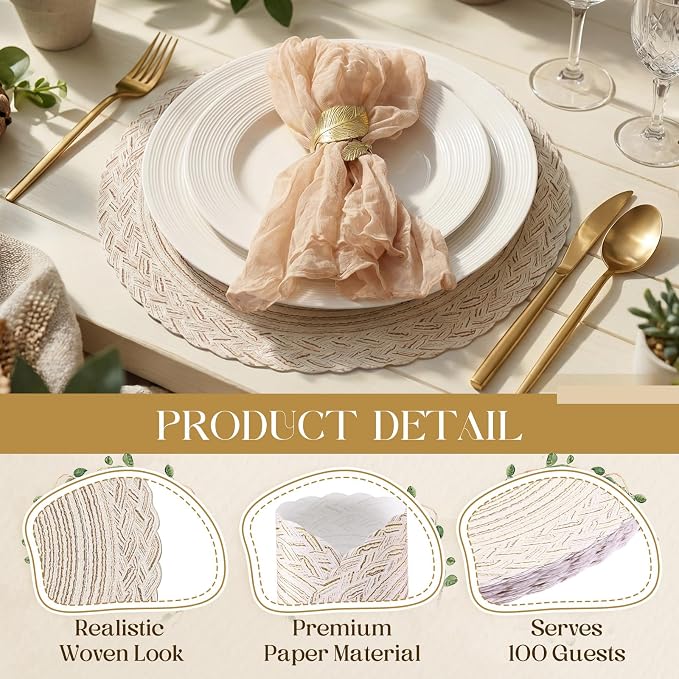 Geosar 100 Pcs,Ivory Disposable Paper Placemat Cotton Woven 13''