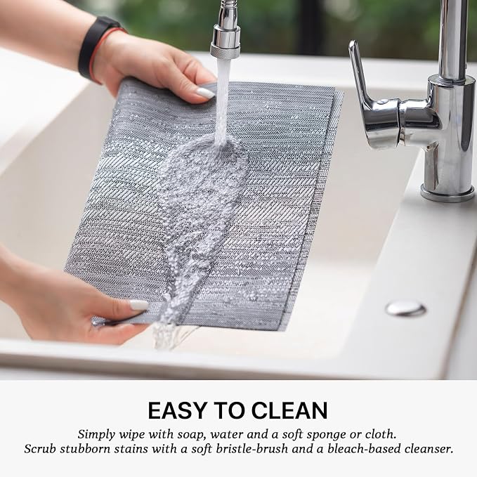LEXMORE Placemats Set of 12 Vinyl/Plastic Woven Place Mats for Kitchen Table Indoor/Outdoor Washable Placemat Wipeable Dining Table Mats(Ombre Gray)