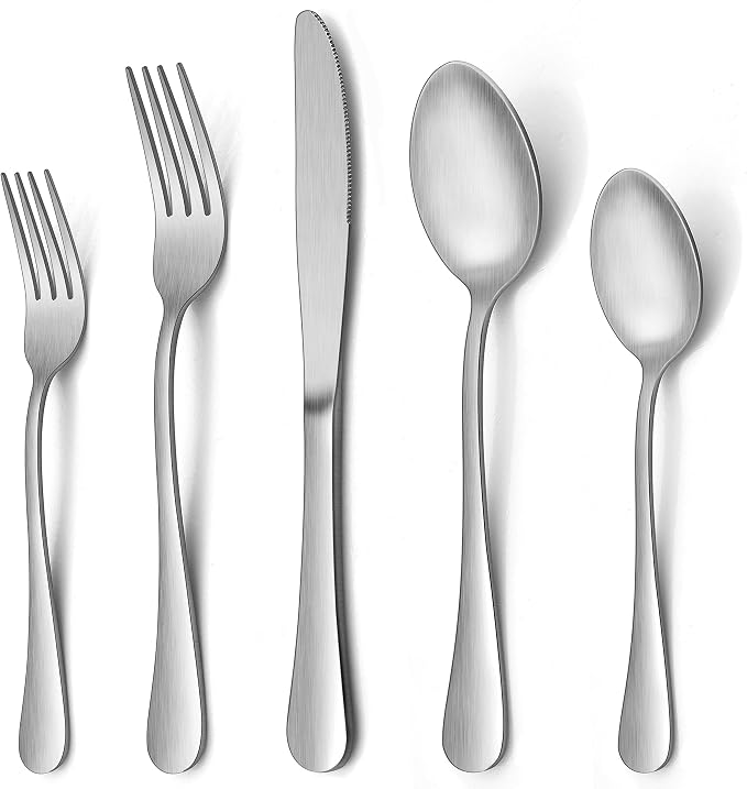 40 Piece Silverware Set, LIANYU Flatware Cutlery Set for 8, Include Knife Fork Spoon, Fancy Satin Finish Eating Utensils Tableware for Home Restaurant Party, Matte Finish, Dishwasher Safe