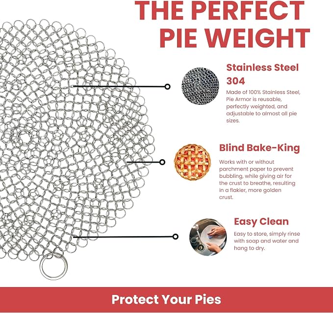 Pie Armor, Universal Fit Pie Weight for 7-10 inch Pies, Durable Alternative to Traditional Ceramic Pie Weights, 100% Stainless Steel 304 | Alternative to Ceramic Weights, Durable, Fits 7-10 Inch Pies