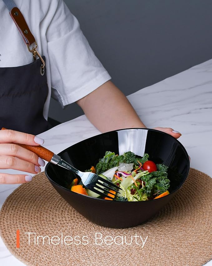 43 OZ Oval Serving Bowl Set of 4, 9 Inch Black Opal Glass | Microwave & dishwasher safe serving dishes for salad, side dishes and fruit with lightweight design for daily kitchen use