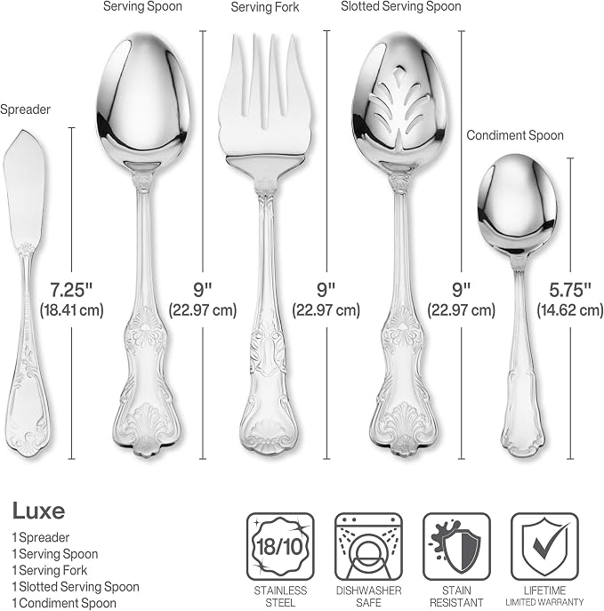 Wallace Hotel 77-Piece Flatware Set, 18/10 Stainless Steel Silverware Set for 12 with Filigree Handles, Dishwasher Safe Cutlery Set for Formal Dining