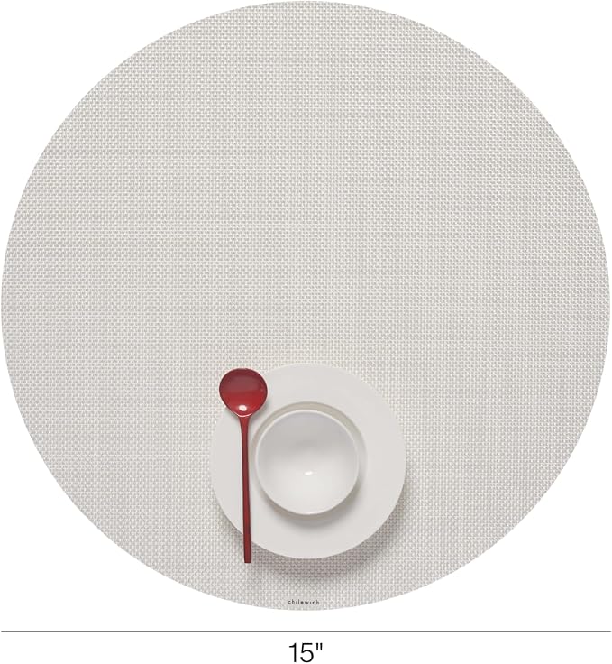 Chilewich Mini Basketweave Placemats, Round Woven Placemats Set of 4 | Reusable, Stain-Resistant, Indoor/Outdoor Tabletop Protection, White, 15" Round