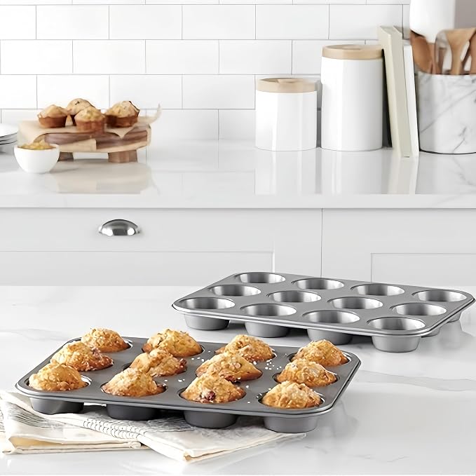 Muffin Pan for Baking，Non-Stick Muffin Tin Nonstick 12 Cup | Baking Pans Set, Carbon Steel Baking Supplies，13.9x10.4x1.22