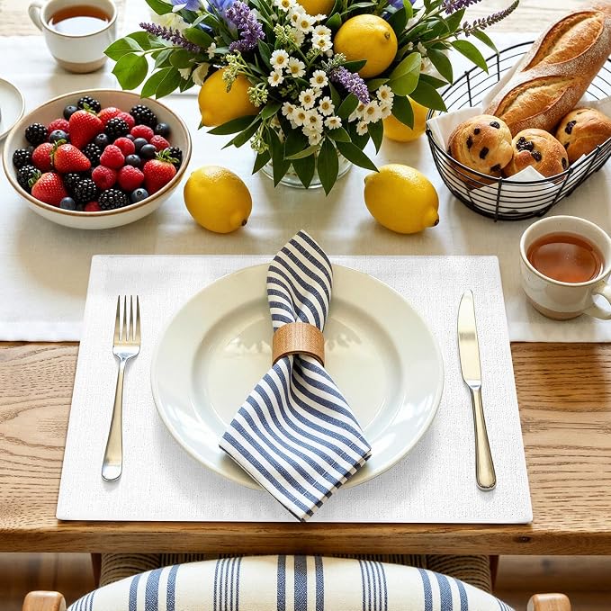 Faux Leather Heat Resistant Placemats 6 Packs, Waterproof Wipeable Dining PU Place Mats for Indoor & Outdoor, Easy to Clean, White
