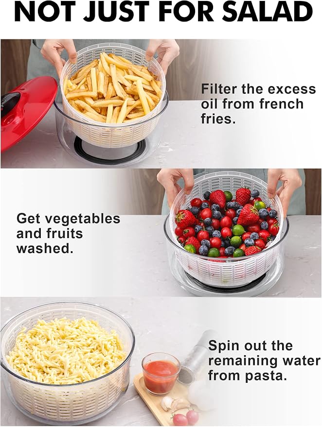 Geedel Large Salad Spinner, 4.5QT Lettuce Dryer for Greens, Fruits, Veggies | Lettuce Spinner with Enhanced Ergonomic Crank, Fast Drying, Sturdy Bowl, 360° Non-Slip Silicone Base, No BPA, Dishwasher safe