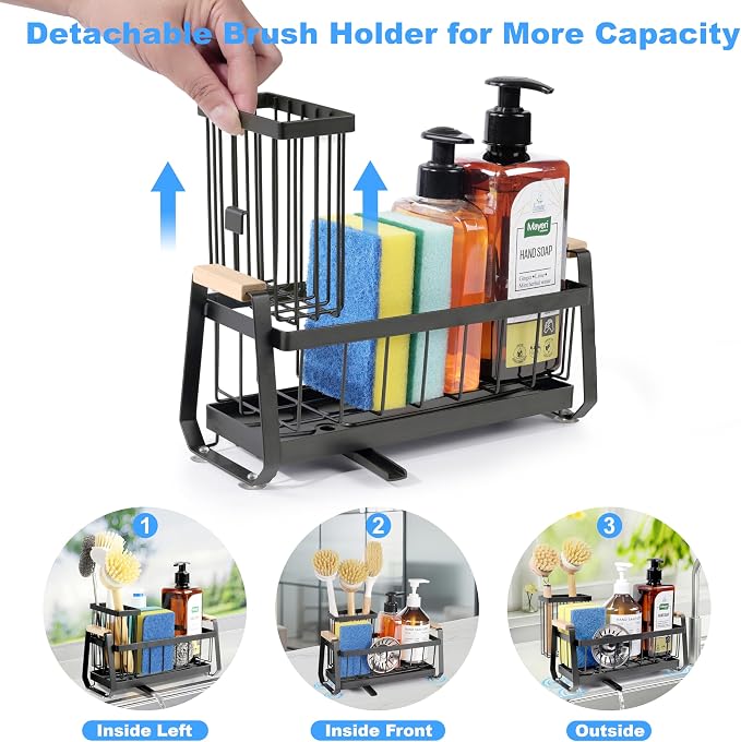Sponge Holder for Kitchen Sink Caddy Organizer with Brush Holder | Stainless Steel Sponge Caddy with Suction Cup, Rustproof Kitchen Sink Organizer, Dish Soap Holder for Kitchen Countertop