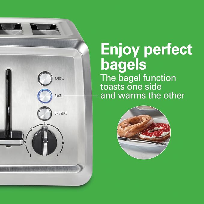 Hamilton Beach 4 Slice Toaster with Extra-Wide Slots, Bagel Setting, Toast Boost, Slide-Out Crumb Tray, Auto-Shutoff & Cancel Button, Stainless Steel (24798) | Browning Control With 7 Shades | Auto Shutoff | Bagel & Cancel Buttons | Toast Boost | Wide ...