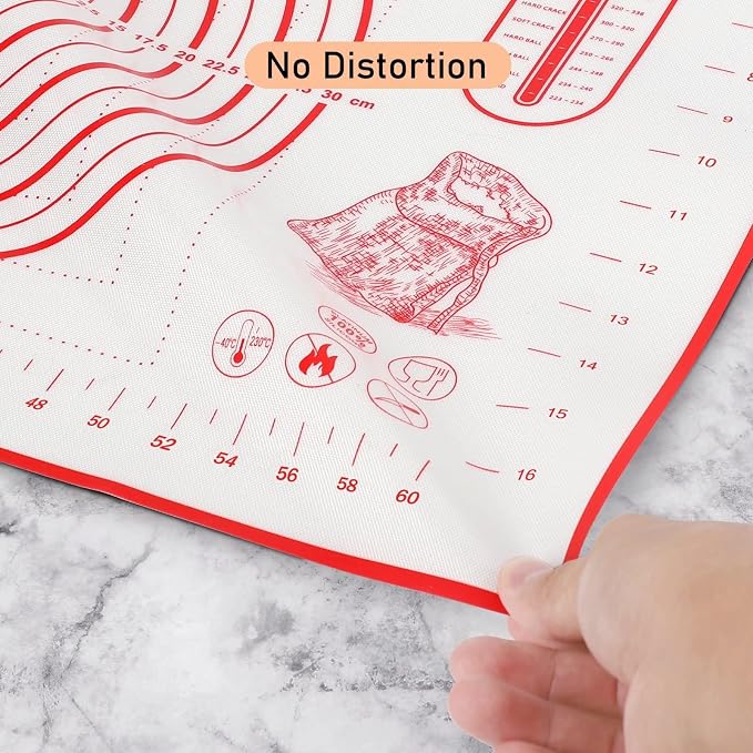 Silicone Baking Mat with Measurements, Pastry Mat for Rolling Out Dough Non-Slip Extra Large, Red, 20" x 28", Fondant Mat