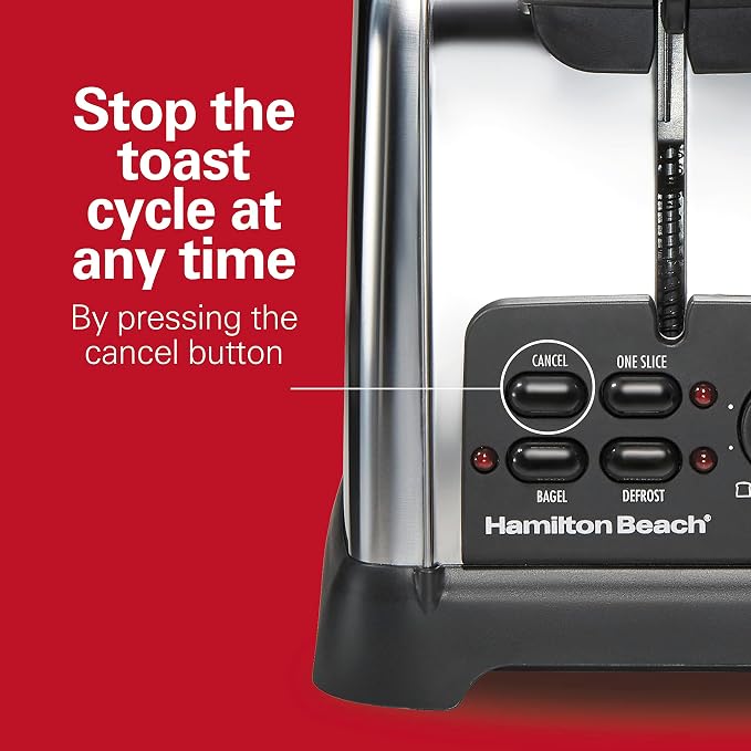 Hamilton Beach Retro 2 Slice Toaster With Sure-Toast Technology, Wide Slots | Browning Control With 9 Shades | Auto Shutoff | Bagel, Defrost, Cancel | Toast Boost | Polished Stainless Steel | 22782