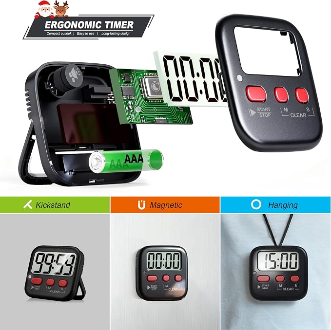2 Pack Digital Timer for Kids Classroom Kitchen Timers for Cooking | w/ Battery, Easy to View, Alarm, Mute Mode, Count Down/Up, Magnetic, Kickstand, Hanging, Classroom Timer for Teacher Supplies
