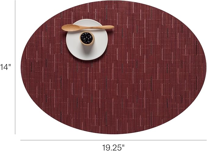 Chilewich Bamboo Placemats Set of 4, Woven Oval Placemats | Reusable, Stain-Resistant, Indoor/Outdoor Tabletop Protection, 19" x 14", Cranberry