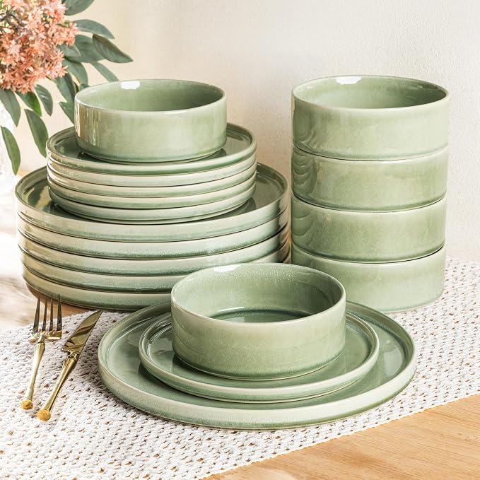AmorArc Ceramic Dinnerware Sets for 6,18 Piece Plates and Bowls Sets Dishes | Stoneware Handmade Reactive Glaze Dishes Set | Highly Chip and Crack Resistant | Dishwasher & Microwave Safe