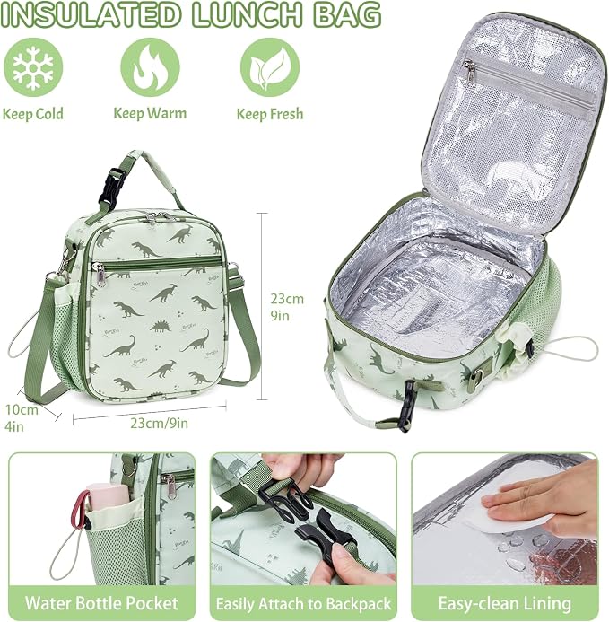 Bento Lunch Box for Kids Adult, Leakproof 3-4 Compartment Bento Box Set with Insulated Food Jar,Water Bottle, Lunch Bag, School Lunch Container for Toddler Teen Girls Boys Ages 3+(Dinosaur)