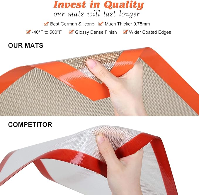 Best German Silicone Baking Mat - Half + Medium + Quarter Sheets Set | Non Slip Silicone Baking Sheet, Non Stick Reusable, BPA Free, PFOA Free, Non-toxic, Dishwasher Safe