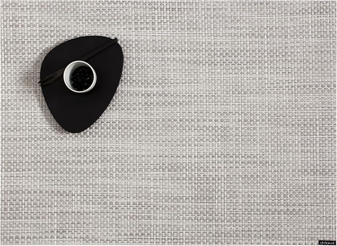 Chilewich Basketweave Placemats, Woven Rectangle Placemats Set of 4 | Reusable, Stain-Resistant, Indoor/Outdoor Tabletop Protection, White/Silver, 14" x 19"