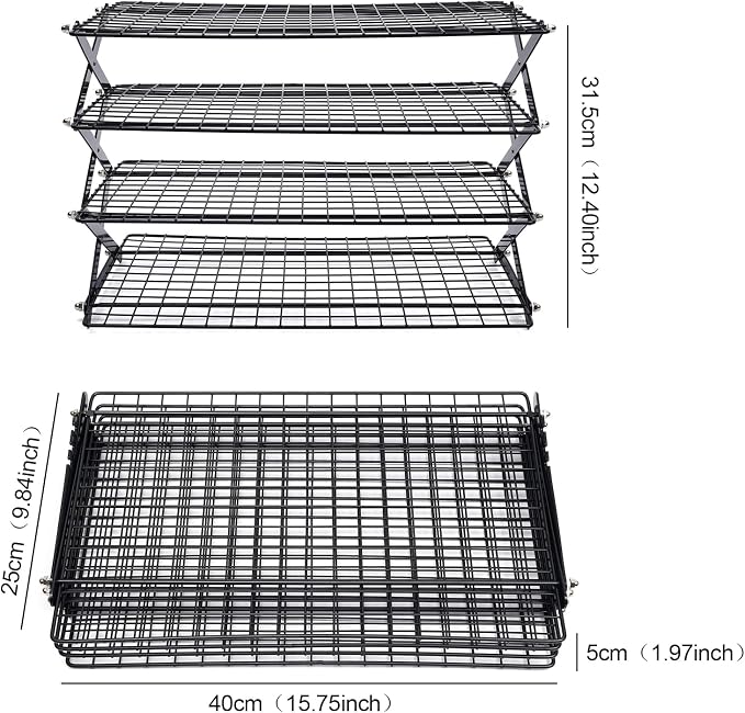 4-Tier Collapsible Cooling Rack, Adjustable Stackable Roasting Cooking Drying Wire, Barbecue Storage Display Shelf for Cookies Baking Picnic Party
