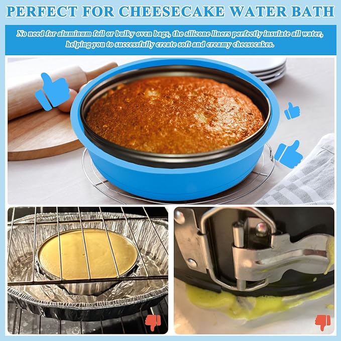 Cheesecake Pan Protector Silicone 9 Inch Cake Pan Springform Pan Protector Non-Stick BPA Free Cheesecake Water Bath Pan, Prevent Water from Entering the Spring Form Pan (Blue)