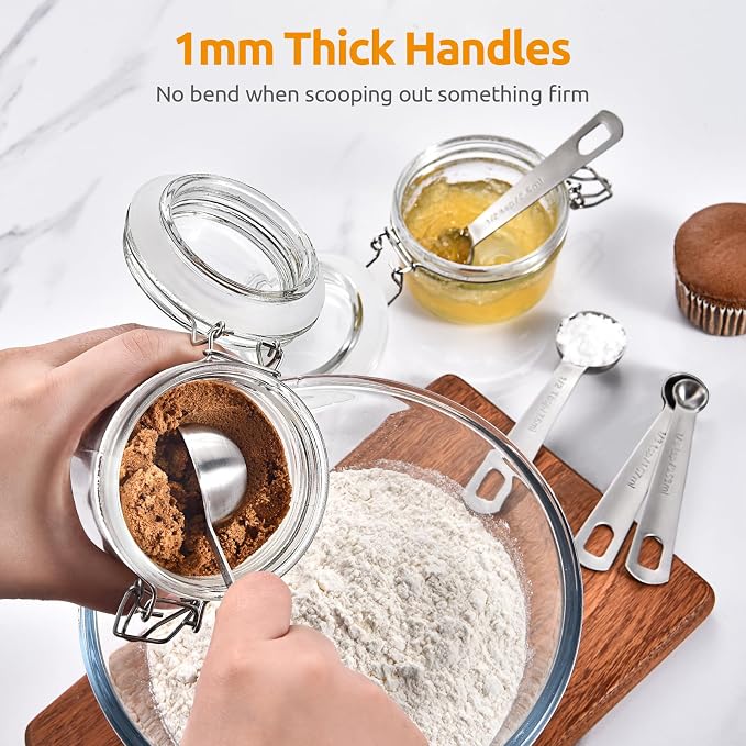U-Taste 18/8 Stainless Steel Measuring Spoons Set of 5, Teaspoon Tablespoon | Kitchen Metal Measure Set, Metric & US Measurements, 1/4tsp, 1/2tsp, 1tsp, 1/2tbsp, 1tbsp for Dry & Liquid Ingredients