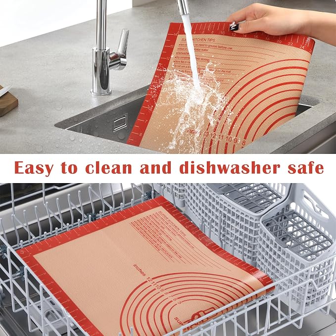 Non-slip Silicone Pastry Mat Extra Large Measurements 36''x 24'' Baking Mat | Silicone Baking Mat Counter/Dough Rolling/Oven Liner/Fondant/Pie Crust Sourdough Bread Baking Supplies（Red）