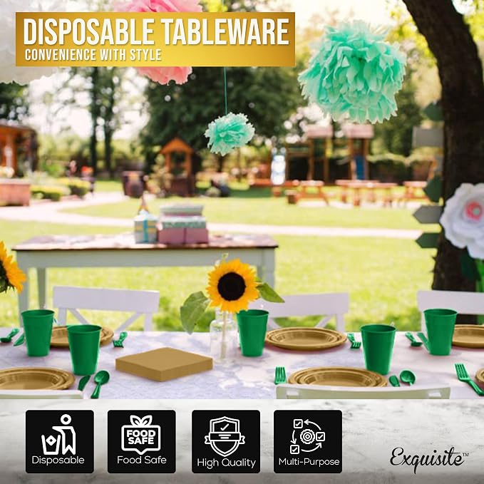 Exquisite 350 Pcs St. Patricks Plastic Plates For Party St. Patricks Disposable Plates Set, 50 Of Each 9" Dinner Plate Set, 7" Dessert Plate, Cups, Napkins & Cutlery Plastic Dinnerware