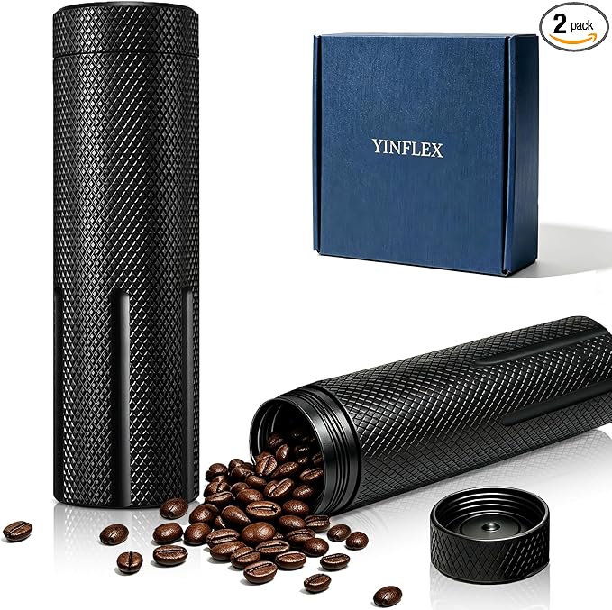 Single Dose Coffee Bean Storage, Portable 2-Pack Airtight Canister (Black) | Airtight Odor-Proof & Moisture-Proof Metal Canisters - Aluminum alloy, portable for outdoor, travel, camping, business trips.