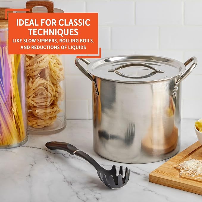IMUSA USA Stainless Steel Stock Pot 20-Quart, Silver | Mirror-Polished Finish, Durable Handles with Lid, Compatible with Glass and Electric Stoves, Ideal for Soups and Seafood