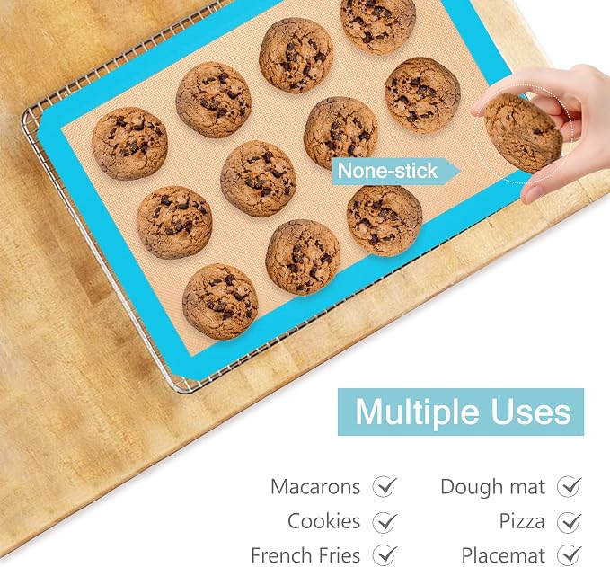 Silicone Baking Mat Set of 3, Non-Stick Baking Sheets | 2 Half & 1 Quarter Sheets, Dishwasher Safe, Reusable Baking Supplies for Cookies, Bread, Pastries & Dough