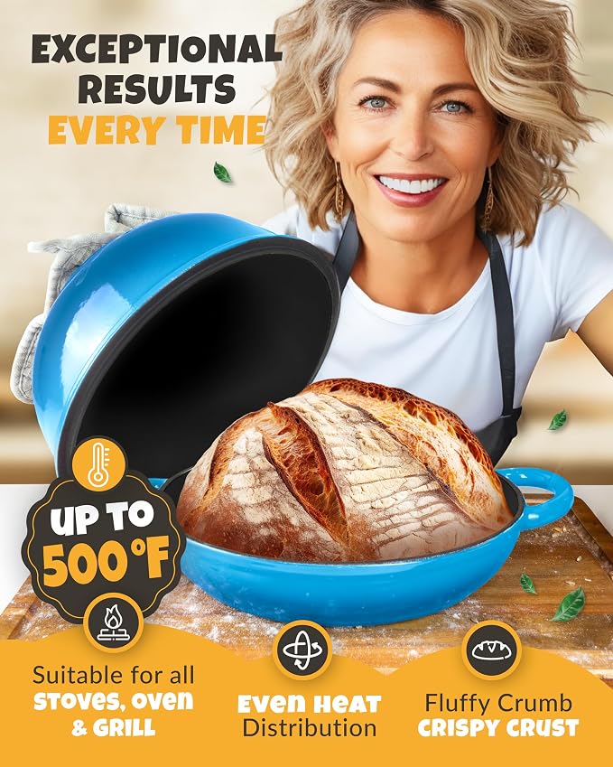 5 QT Bread Oven for Sourdough Baking with Lid & Baking Tool Set | Complete Bread Baking Set with Banneton, Scoring Lame, Dough Whisk, Bread Sling & Clear Instructions for Homemade Sourdough