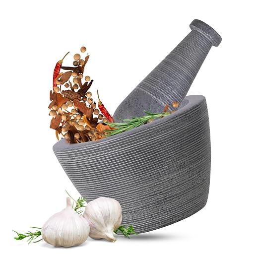 Mortar and Pestle, Made of Heavy Duty Polished Hard Stone, Natural Stone Grinder for Spices, Pastes, Herbs, Seasoning etc. (Rugged, Normal)