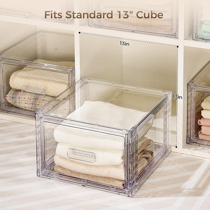 Vtopmart 4 Pack Clear Stackable Closet Storage Drawers 15QT, Medium | Easily Assemble Closet Organizers,Plastic Storage Bins for Bathroom,Cabinet,Kitchen Pantry,Under Sink Organization