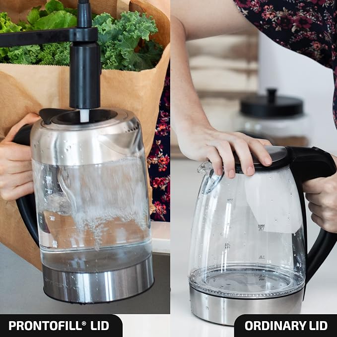 OVENTE 1.7L Glass Electric Kettle Water Boiler, Silver KG6120S | 1500W Fast Boiling, Easy Fill Lid, Borosilicate Glass, Blue LED Light, BPA-Free, Auto Shut-Off, Boil-Dry Protection