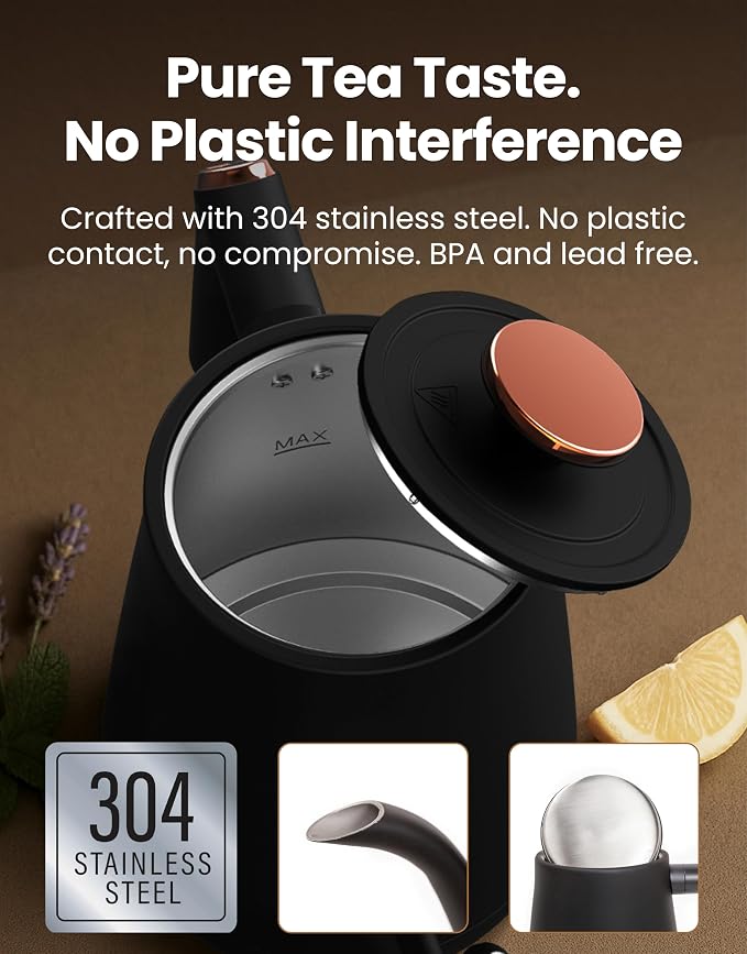 Viante Electric Gooseneck Kettle 0.8L, Pour Over Coffee & Tea, Temp Control | Boil-dry protection, keep-warm function, BPA-free stainless steel body. Includes #2 coffee filters