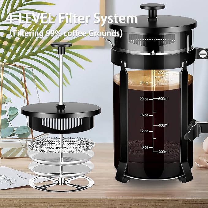 YMMIND French Press Coffee Maker 304 Stainless Steel Coffee Press,with 4 Filters System, Heat Resistant Thickness Borosilicate French Press Glass, BPA-Free Brewed Tea Pot Coffee Plunger(Copper 12oz)